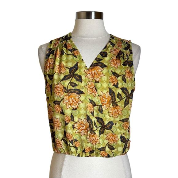 Rachel Roy Green Floral Print Faux Wrap Sleeveless Blouse Top Women’s Medium New - Picture 1 of 9